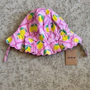 NWT Boden Pink Lemon Print Sun Hat size 2-4